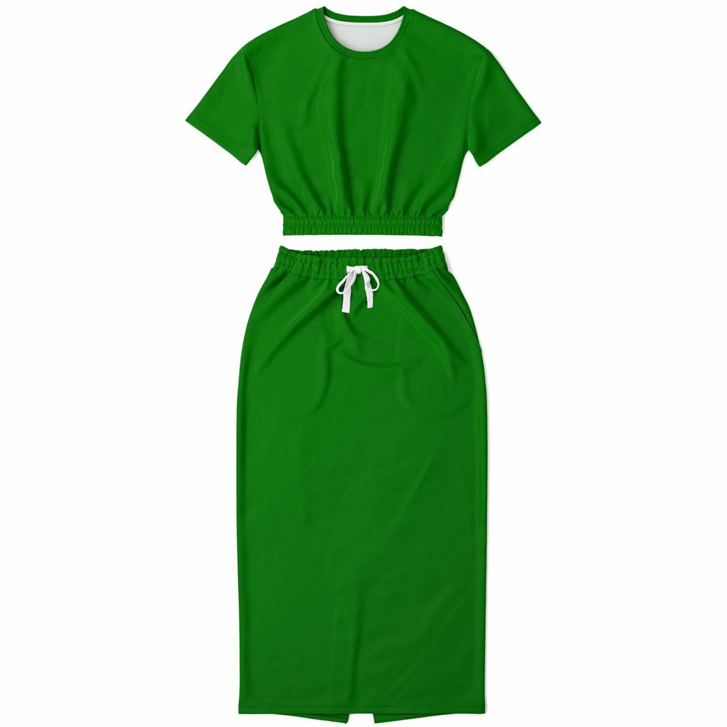 Let's Party Green Fashion Short Sleeve Cropped Top and Long Pocket Skirt Set